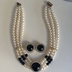 Vintage Princess Diana Faux Pearl Necklace and Clip On Earrings